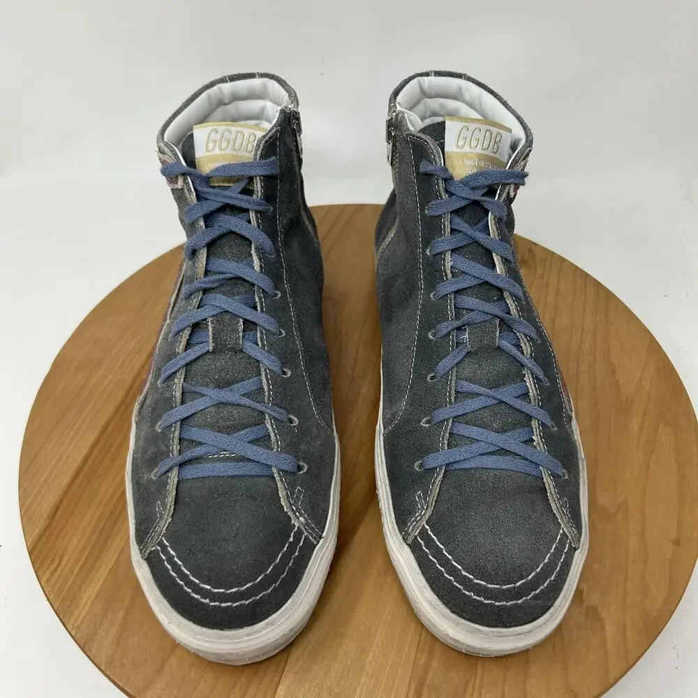 Golden Goose Shoes Mens 9 Slide Gray Suede High Top Zip Sneakers Italy Luxury